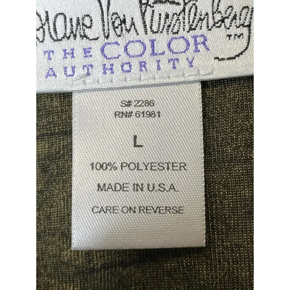 Diane Von Furstenberg Shirt Womens Large Black Gold Baroque Jacquard Made USA‎